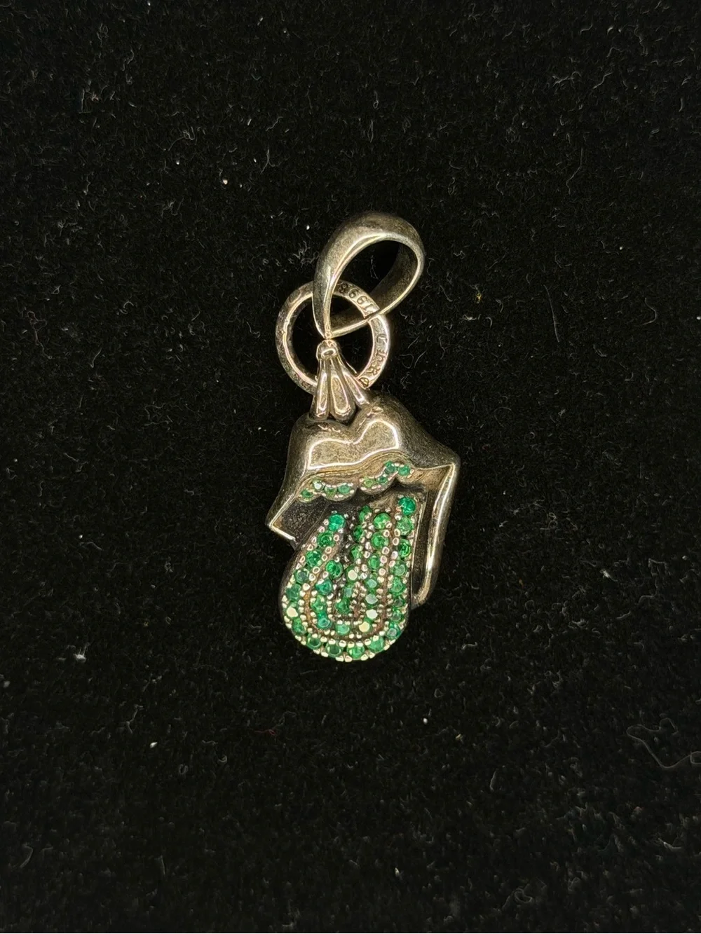 Chrome Hearts Rolling Stones Tonge Green Diamond Studded Unisex Pendant